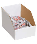 Jumbo Open Top Bin Boxes 8 In X 12 In X 8 In White Pack Of 25 High Sides For Large Bulky Parts Heavy Duty 200 ECT Corrugated Storage Bins Great For Organizing Workshop Parts And Bulk Storage Needs., open-top white corrugated bin with bulky parts inside