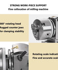 Rock Solid Heavy Duty Dividing Head With Three Jaw Chuck, Ultra Precise 1:40 Indexing Ratio For Rotary Tables And Cnc Mills, Killer Shop Beast Attachment with rugged counter jaws and rotating scale.