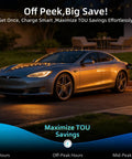 No Sweat Level 2 And Level 1 Portable EV Charger With Nacs Connector For Tesla Model Y X 3 S Cybertruck charging at night.