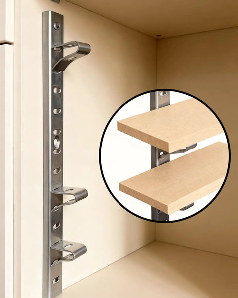 14 Piece Adjustable Shelf Clips Heavy Duty Rack Brackets Rust Resistant Anti Wobble Mounts For Wire Shelving Kitchen Cabinets mounted on pilaster.