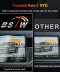 Laser Precision 15.6 Inch Screen Protector Fits 2027 Rivian R2 Trims Exactly showing crystal clear display protection comparison.