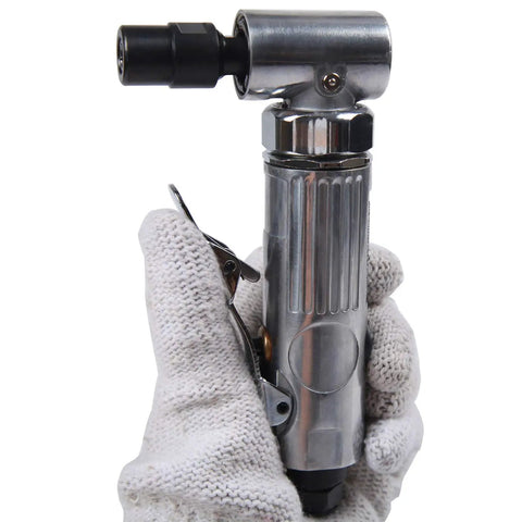 Heavy Duty Air Die Grinder With 1/4 Inch Hex Shank And 90 Degree Angled Head cradled in a gloved hand, showcasing its ergonomic design.