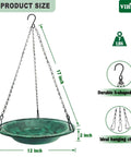 Hanging Bird Bath And Feeder Bowl For Outdoors 12 Inch With Chains Durable Weather Resistant PP Antique Green
