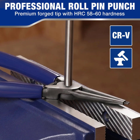 Pro Grade 9 Piece Roll Pin Punch Set With Precision Tweezers Built Tough From Premium Chrome Vanadium Steel Black Oxide Coating Rock Solid Hardened Tips For Straight Up Pin Installation Or Removal