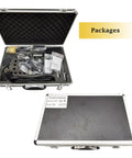 Hella Precise Micro Digital Vickers Hardness Tester With Automatic Turret and Top Shelf Vicker Meter in an open carry case with tools.