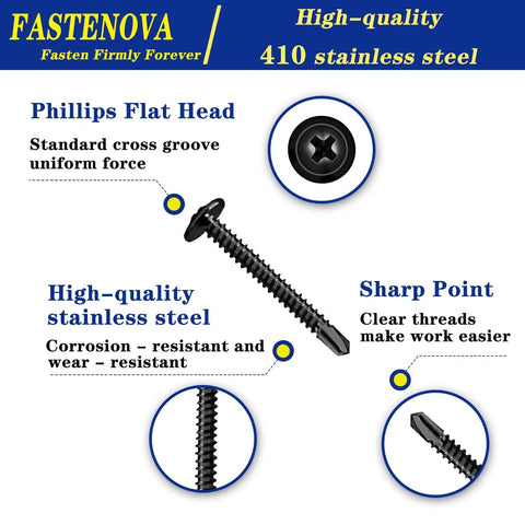 Heavy Duty 410 Stainless Steel Sheet Metal Screw Assortment Kit Dang Tough Self Drilling Fasteners for Sheet Metal flat head design