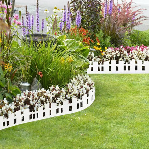 Flexible 33Ft Garden Landscape Edging Kit With 60 Spikes 4.6In Tall White Plastic Border For Lawn Path And Flower Beds installed in garden