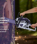 Heavy Duty Gas Chainsaw With 61.5cc Two-Stroke Engine Delivers 3.8HP cutting wood, clean fast cuts in forest setting
