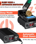 Pro 75W Soldering Station With Rapid Heat Up Digital Display T12 Tip Auto Sleep And Calibration Celsius Fahrenheit Conversion Fast Heat Recovery showing automatic shutdown feature