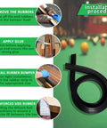 Installation steps for 8 Foot Pool Table Bumpers Set Of 6 With Cushion Facings, with rubber bumper close-up on green table surface