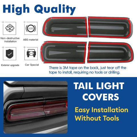 Smoked Tail Light Covers For Dodge Challenger 2015 Through 2024 Rear Light Guards Exterior Trim Kit Smoke Black 4 Pieces