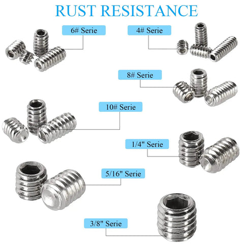 380 Piece 19 Size 304 Stainless Steel Hex Socket Cup Point Set Screw Assortment With Seven Allen Keys And Tough As Nails Vibration Resistant Build For Rock Solid Heavy Duty Setup