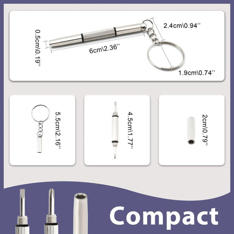 3 In 1 Glasses Repair Kit With Mini Portable Screwdrivers On Keyring Flat Head Phillips And Hex Driver Handy Tiny Tools