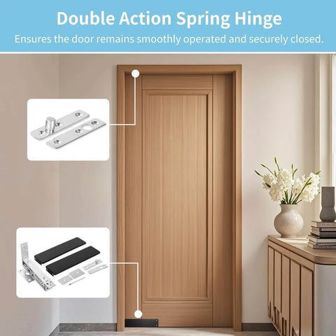 Double Action Spring Hinge With Cover Plates For Wood Doors Self Closing Door Hardware Stainless Steel Pivot Hinge installed