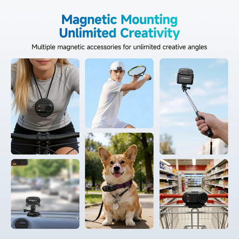 4K POV Wearable Camera for Daily Vlogging and Outdoor Adventures shown in various scenarios including biking, sports, and shopping.