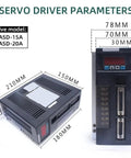 Details of AASD-20A and AASD-15A servo motor drivers, showing dimensions. High Precision 220V AC Servo Motor With 4Nm Torque At 2500 RPM 1KW Single Phase Drive Permanent Magnet AASD 20A Matched Driver Shielded Wire Fast Bang For Your Buck CNC Servo For Automated Production Lines.