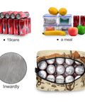 Open Desert Cowboy Vibe Cooler Bag For Lunch Insulated 10L Leakproof Portable Lunch Box showing 19 cans inside.
