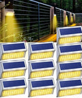 30 LED Solar Step Lights Outdoor 10 Pack Warm White No Fuss Install Stainless Steel Post Lights IP65 Waterproof Auto On Off Fence