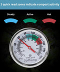 Waterproof Compost And Soil Thermometer With 5 Inch Stainless Steel Stem displaying temperature zones for accurate readings.