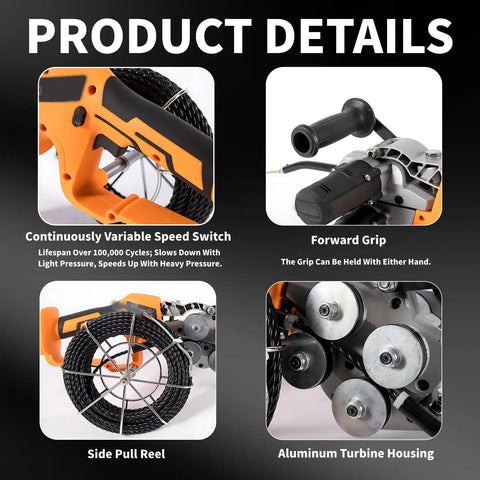 BeoyNot Automatic Fish Tape Tool Electric Cable Lead Pipe Stringing Machine With 2 Batteries Runs Up To Forty Meters Per Minute details and features.