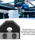 Durable Aluminum Alloy Filament Welding Connectors For 1.75mm Filaments in 3D printer, close-up on black connector.