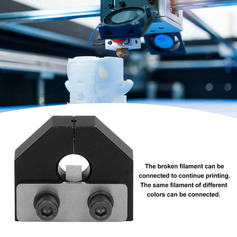 Durable Aluminum Alloy Filament Welding Connectors For 1.75mm Filaments in 3D printer, close-up on black connector.