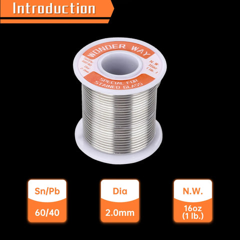 2.0mm No Flux Core Sn60 Pb40 Solder Wire for Stained Glass Copper Foil, Tiffany Lamps and Church Glass Restoration, spool 16oz