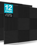 12 Pack Professional Grade Soundproofing Foam Wedges For Walls High Density Polyurethane Acoustic Panels view with dimensional specifications