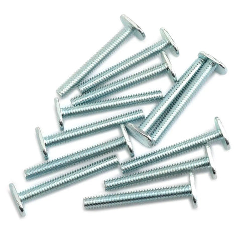 One Quarter Inch T Slot Bolts For T Track 2 Inch Long With Heavy Duty Torque Capability For Woodworking Fixtures And Fixing Devices 12 Pack Durable Zinc Plated DIY Ready Hardware scattered