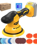 Cordless Car Buffer Polisher Kit 6 Inch Brushless Dual Action Orbital Polisher With 8 Speed Settings Up To 5500 RPM For Easy Car Detailing Compatible With 18V And 20V Lithium Batteries Battery Not Included Includes 14 Accessories, showing device and accessories