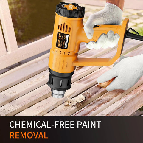 Go-To Heavy Duty 1800W Heat Gun Kit With Dual Temperature 662F And 1112F used for chemical-free paint removal on wood surface