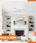 Sleek Modern LED Pendant Ring Chandelier With Dimmable Cool White 6000K Light for dining room installed above fireplace