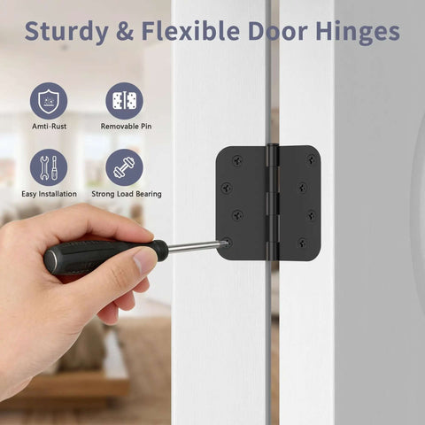 Installing 12 Pack 4 Inch Matte Black Exterior Door Hinges With Five Eighths Radius And Square Corners on door frame