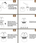 Instructions for Heavy Duty 2 Cup Dual Pipe Moka Pot Crafted From Thickened 304 Stainless Steel Using Fully Uncoated Inner Walls.