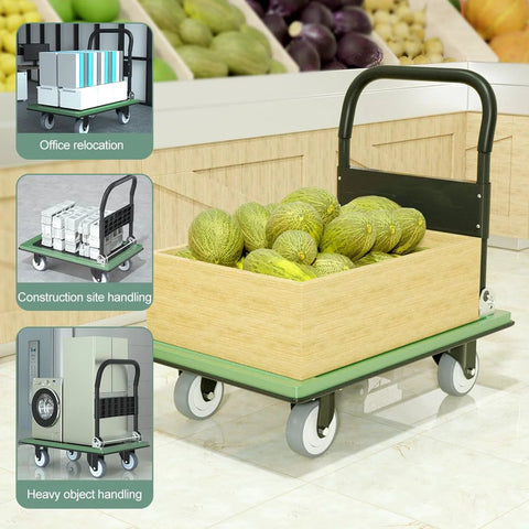 Heavy Duty Folding Push Cart Platform Trolley With Reinforced Beams And Four Quiet Thickened Rubber Wheels transporting melons