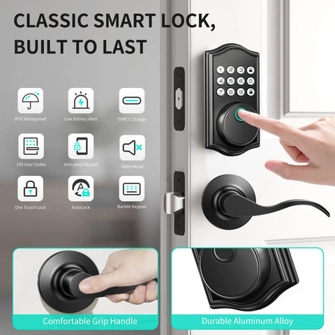 Tough As Nails Keyless Entry Door Lock With Handle Smart Fingerprint Deadbolt Keypad System No Sweat Auto Locking Straight Forward Install Fits Left Right Doors Rock Solid Security