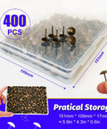 Top Shelf Heavy Duty Upholstery Tacks For Sofa And Furniture 400 Piece Pack in storage container with visible brass finish heads