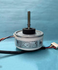 20W Brushless DC Air Conditioning Fan Motor For WZDK20-38G ZKFP-20-8-6 OEM Replacement with plug and wiring on blue background