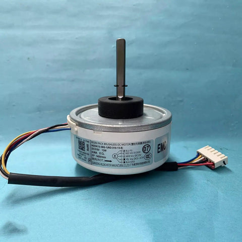 20W Brushless DC Air Conditioning Fan Motor For WZDK20-38G ZKFP-20-8-6 OEM Replacement with plug and wiring on blue background
