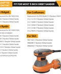 Compatibility chart for 5 Inch Sander Replacement Pad Kit With 4 Hook and Loop Foam Backing Pads and 30 Sanding Discs for various brands.