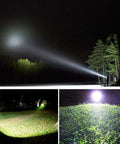 Beast Mode Ultra Bright Rechargeable Spotlight Flashlight 20000mAh 4000LM illuminating forest and grass areas during night