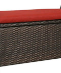 Outdoor Deck Storage Box And Wicker Storage Bench In Red Rattan Storage Chest With Cushion For Patio Garden Weather Resistant