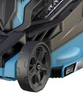 Close-up of wheel on Powerful 13 Amp Corded Electric Lawn Mower With 19 Inch Deck Mulch Or Bag Option Grass Catcher