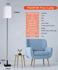 3-Way Dimmable Touch Floor Lamp With Marble Base, Brushed Nickel Tall Standing Lamp next to blue armchair and side table.