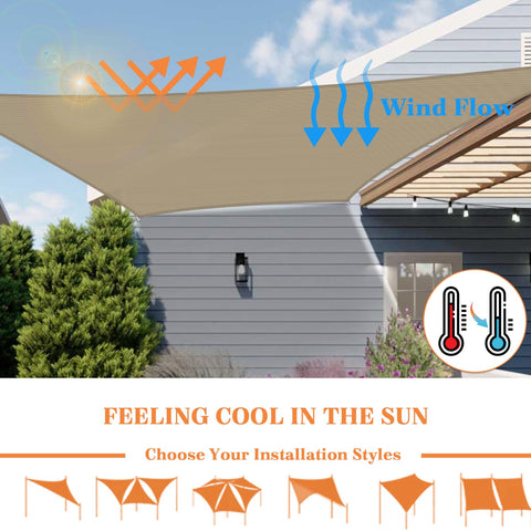 30 X 32 Foot Rectangle Sun Shade Sail With Heavy Duty UV Resistant Fabric Wire Cable And A Rings Weather Resistant Outdoor Canopy Cover For Pergola Backyard Or Garden Sand Color installed over patio