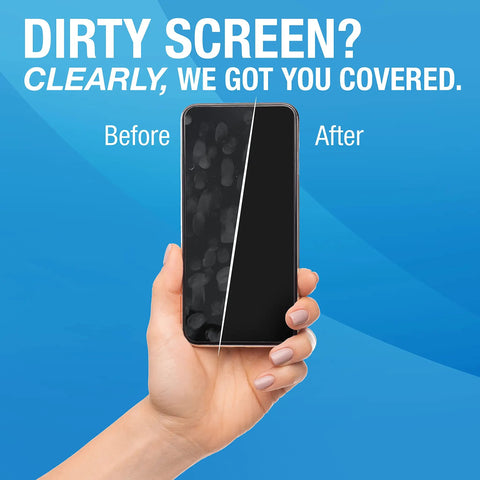 Image showing before-and-after effect of Dope All In One Electronics Cleaning Spray Kit With Microfiber Towel For TV Phone Monitor Laptop Keyboard Tablet And More Safe Gentle Screen Cleaner 16 Ounce Kit on a mobile screen.