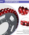 Front view: CILOYU #35 Go Kart roller chain on gray sprocket; red alloy links with silver pins; 95 links, 3 ft
