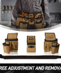 Heavy Duty Workhorse Tool Belt With Smart Magnetic Pocket Zone Fully Adjustable Waistband and Three Modular Detachable Pouches.