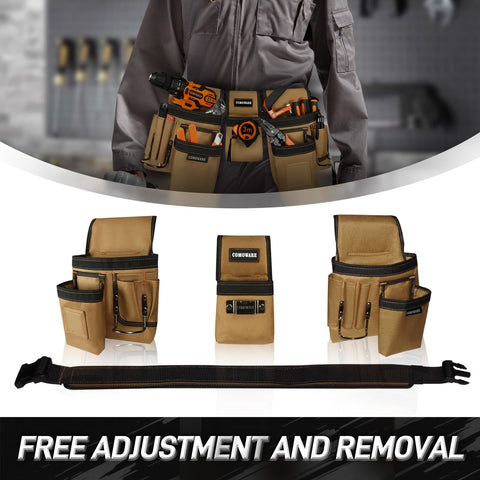 Heavy Duty Workhorse Tool Belt With Smart Magnetic Pocket Zone Fully Adjustable Waistband and Three Modular Detachable Pouches.