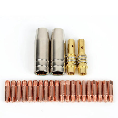 24 Piece MIG Welding Nozzle Set for Torch Accessories, Includes Nozzles, Gold Tip Holder, Contact Tips, Gas Nozzle, 0.035 Inch